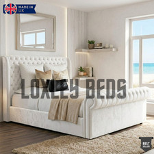 Sleigh Bed Frame Plush Velvet