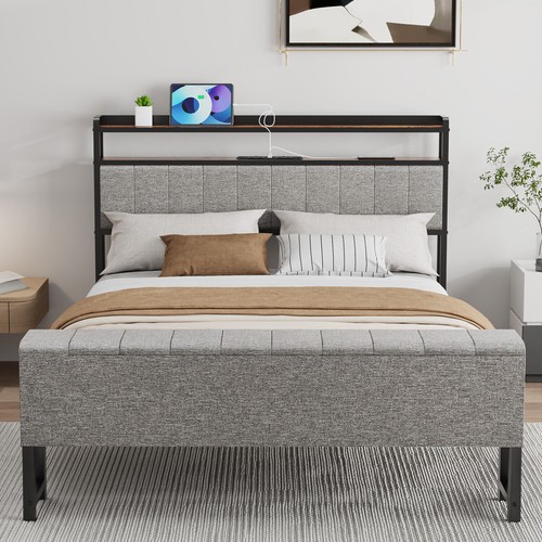 Luxury grey fabric - bed, frame